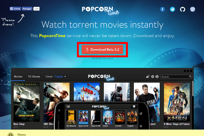 Téléchargement du client Popcorn Time